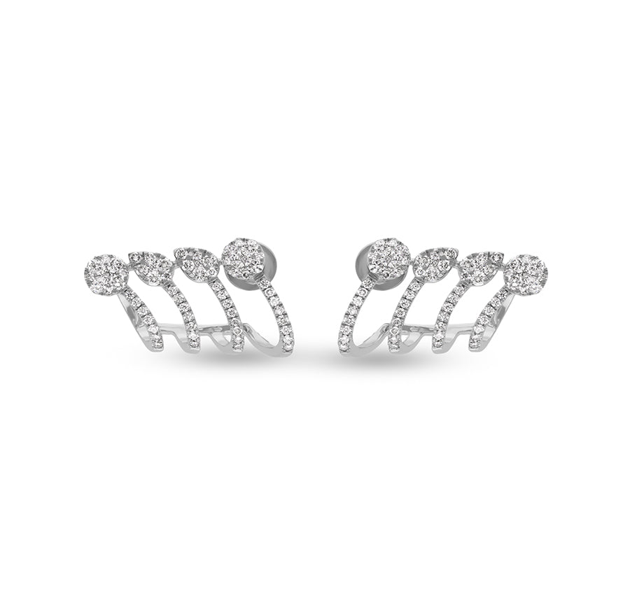 Claw Shape Round Cut Diamond With Prong Set White Gold Stud Earring