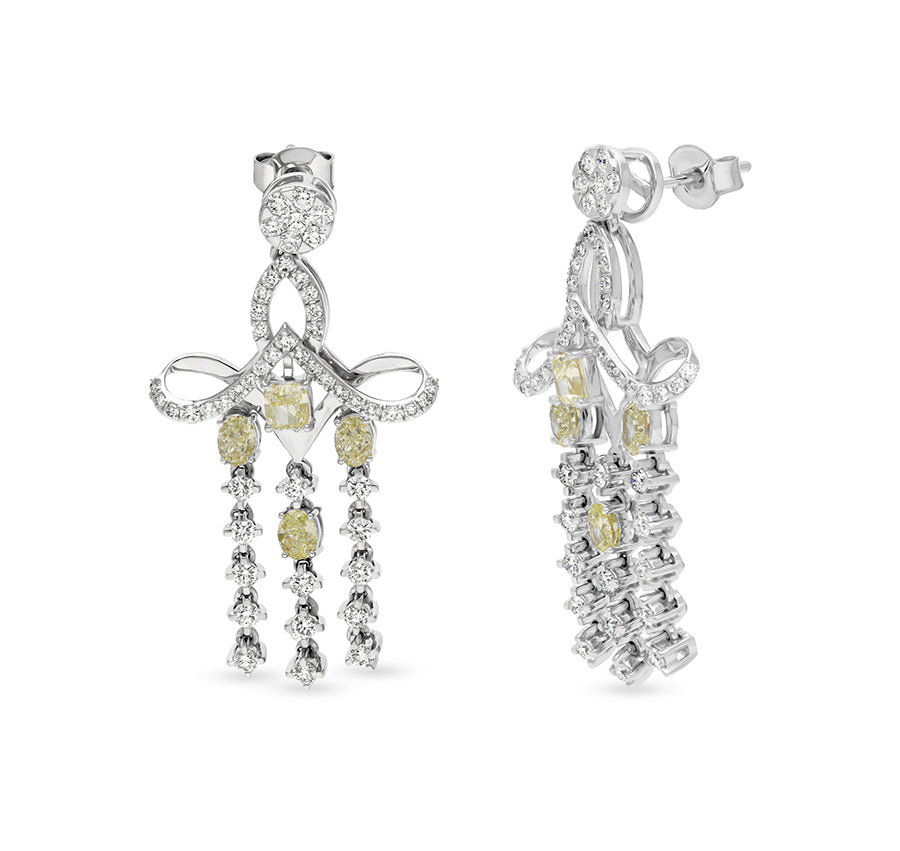 Oval Shape Diamond Chandeliers White Gold Drop and Dangle Earrings