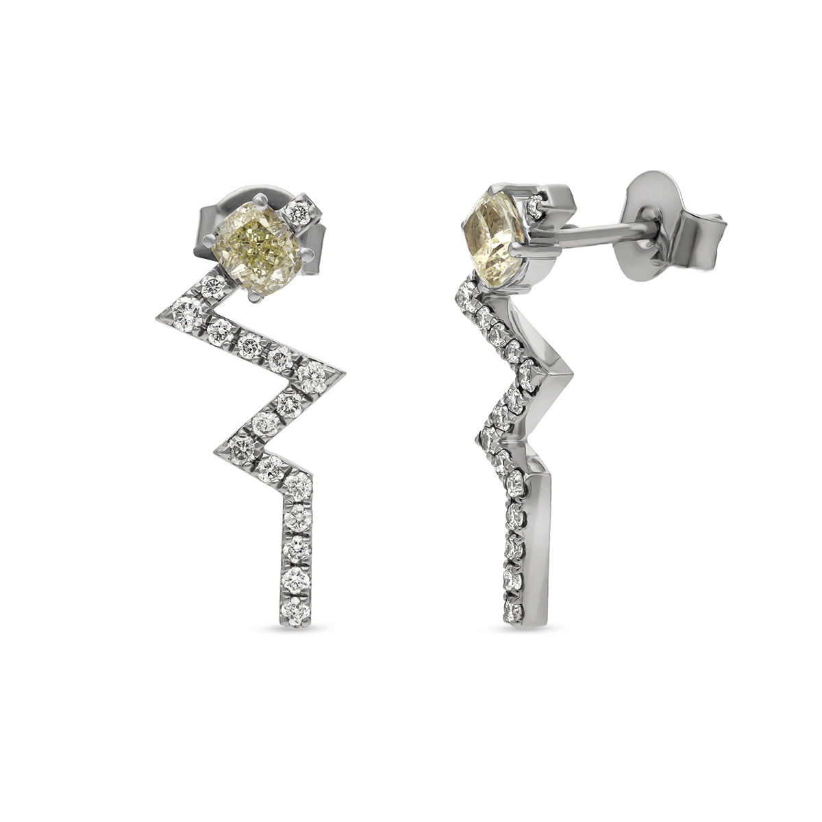 ZigZag Shape Cushion Diamond White Gold Stud Earrings