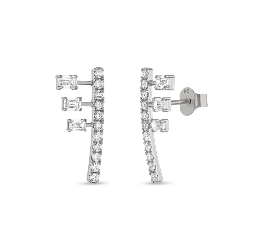 Emerald And Round Natural Diamond White Gold Uneek Stud Earrings