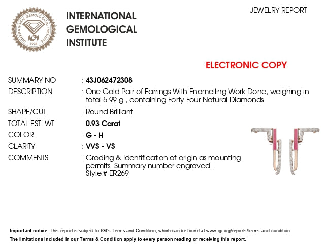 Red Enamel With Round Natural Diamond White Gold Women Hoop Earrings