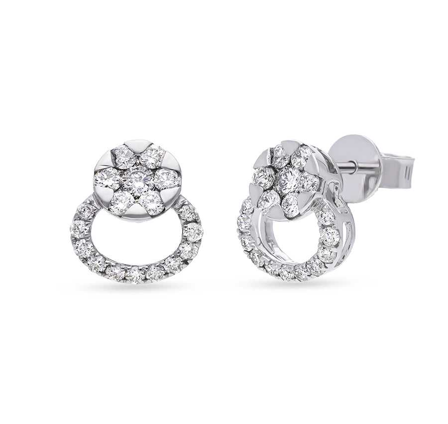 Pressure Setting Round Natural Diamond White Gold Stud Earrings