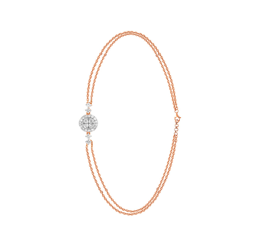 Round Shape Natural Diamond With Prong Setting Dual Chain Lobster Clasp Bracelet