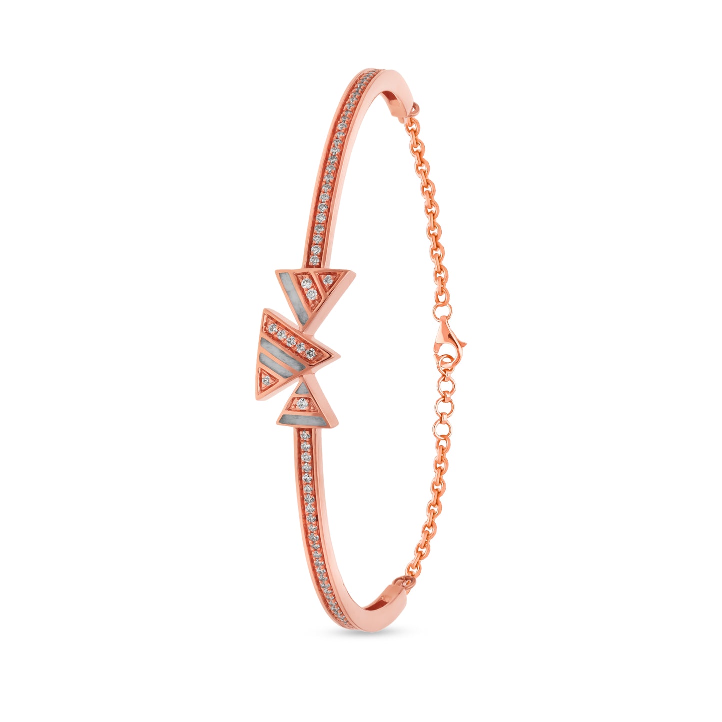Trio-Triangle and Round Natural Diamond With Grey Enamel 14K Rose Gold Lobster Claw Clasp Women Bracelet