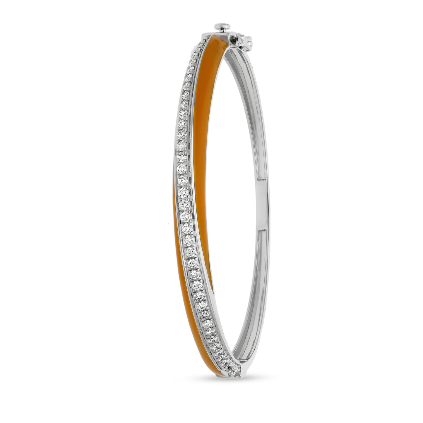 Ocher Yellow Enamel Round Natural Diamond 14K White Gold Gb Lock Wedding Gift Women Bracelet