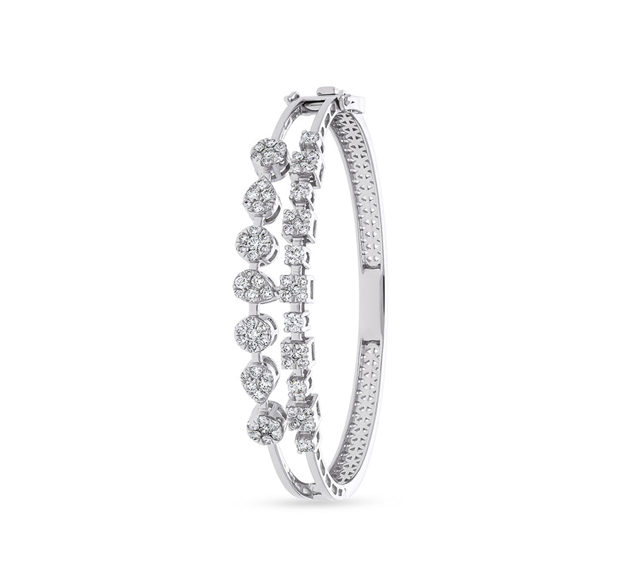 Multi Shape Round Natural Diamond Pressure and Prong Set White Gold Box Clasp Bracelet