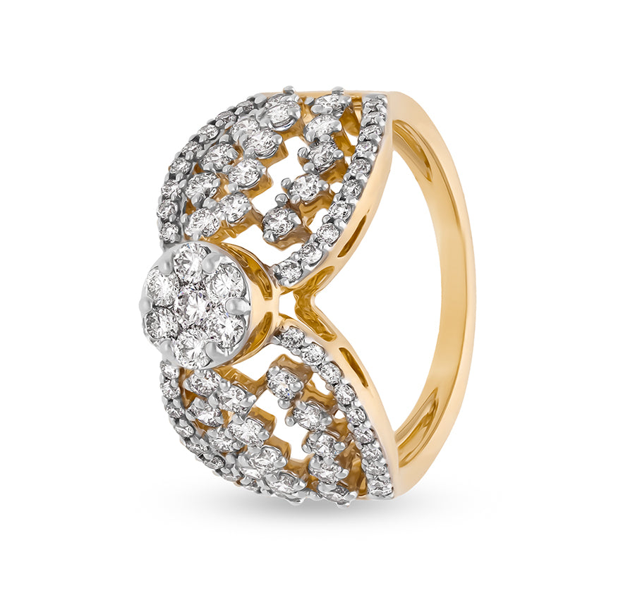 Round Shape Natural Diamond With Pressure and Prong Setting Yellow Gold Engagement Ring