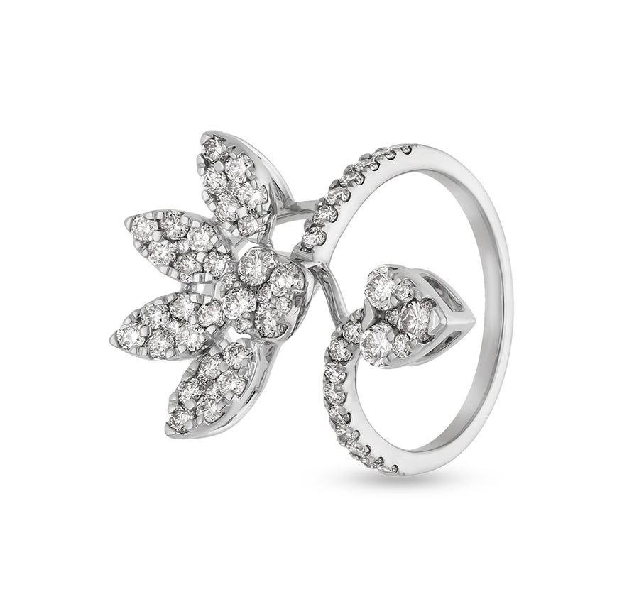 Floral Shape Round Natural Diamond With Prong Setting White Gold Cocktail Ring
