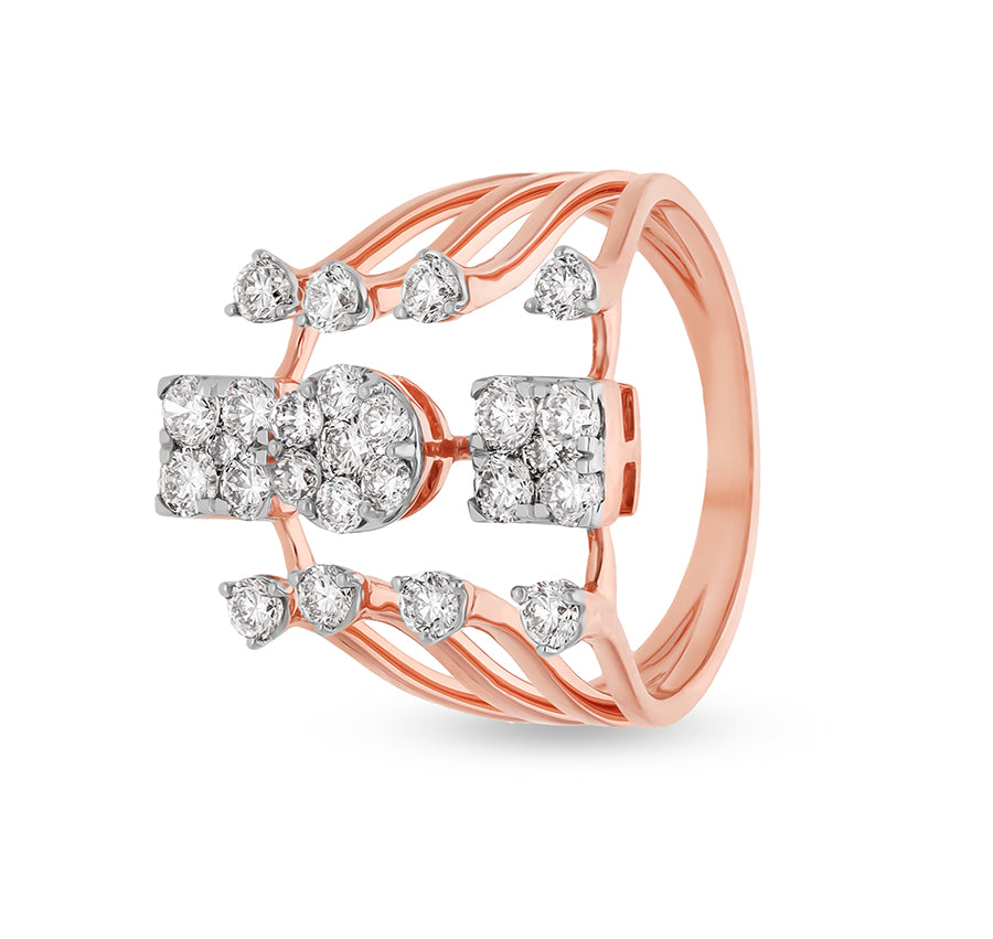 Square and Round Shape Natural Diamond With Prong Set Rose Gold Cocktail Ring
