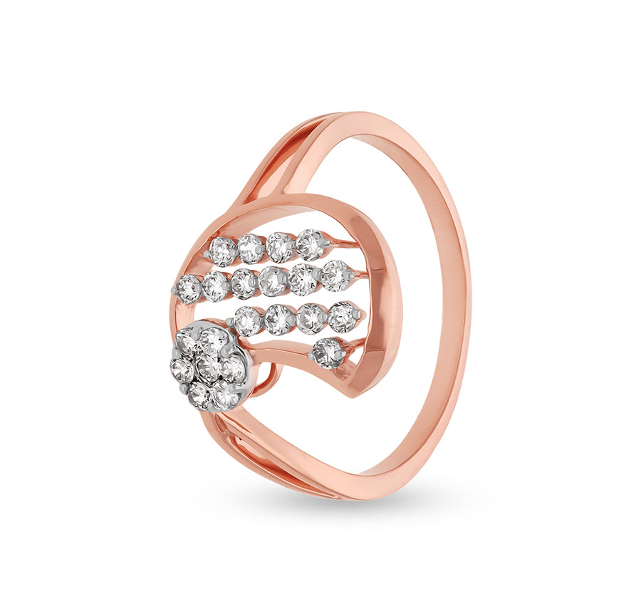 Waxing Crescent Shape Round Natural Diamond With Prong Set Rose Gold Casual Ring