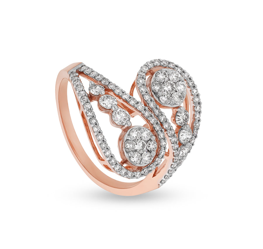 Round Shape Diamond With Prong Set Bypass Rose Gold Casual Ring