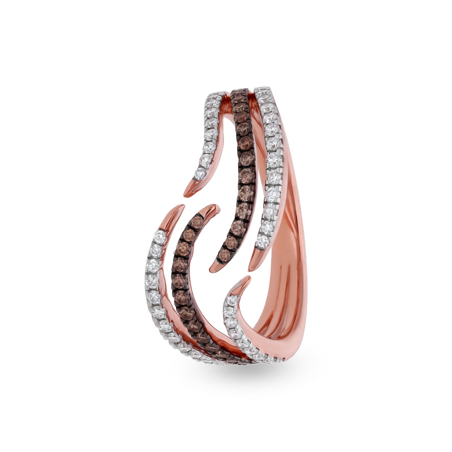 Creepers Shape With Natural White and Chocolate Diamond Rose Gold Casual Ring