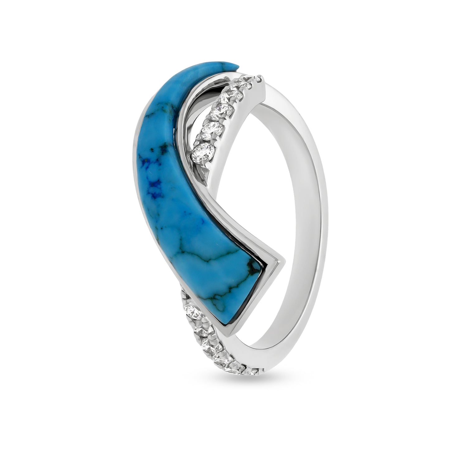 Tropical Turquoise With Round Natural Diamonds White Gold Ring Gift for Wedding