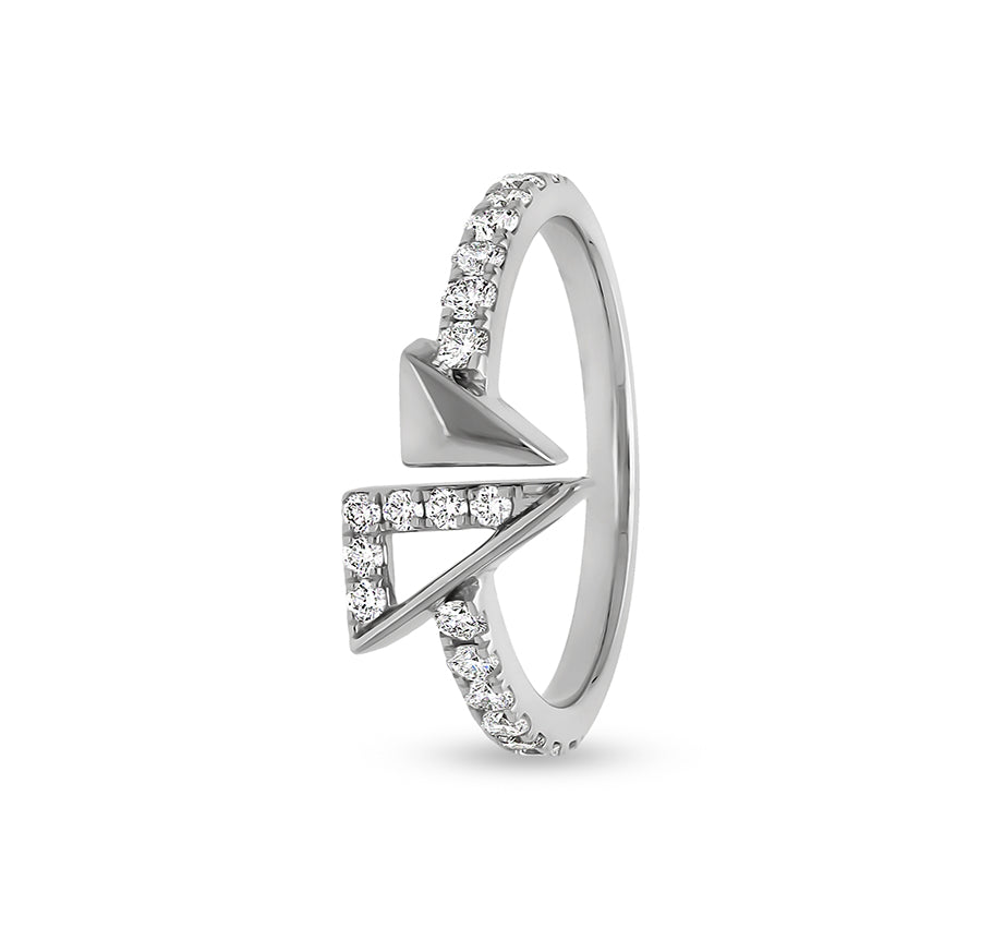 Pyramid Shape With Round Natural Diamond White Gold Open Casual Ring