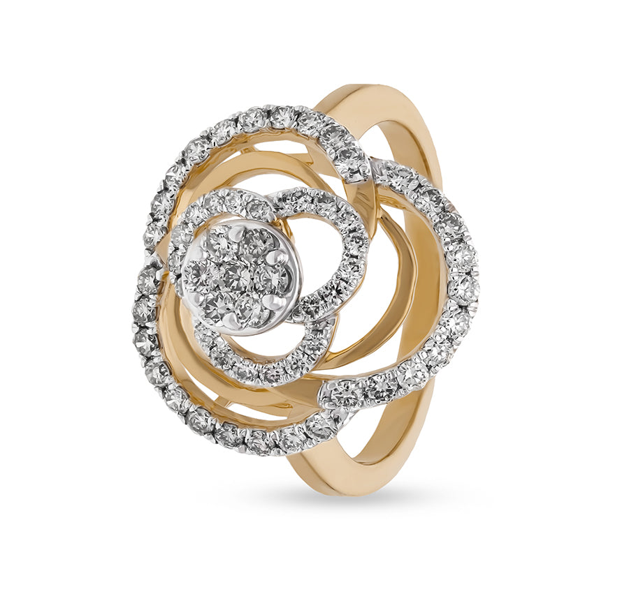 Rosebud Radiance Round Natural Diamond Yellow Gold Cocktail Ring