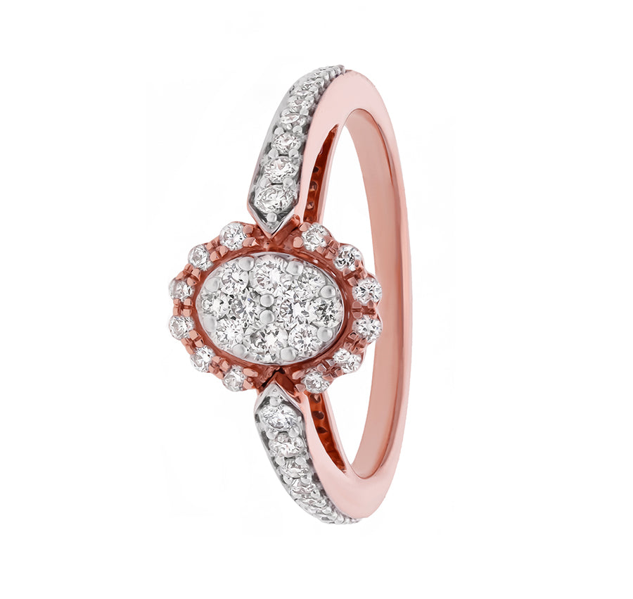 Sculpted Oval Round Natural Diamond Rose Gold Casual Ring
