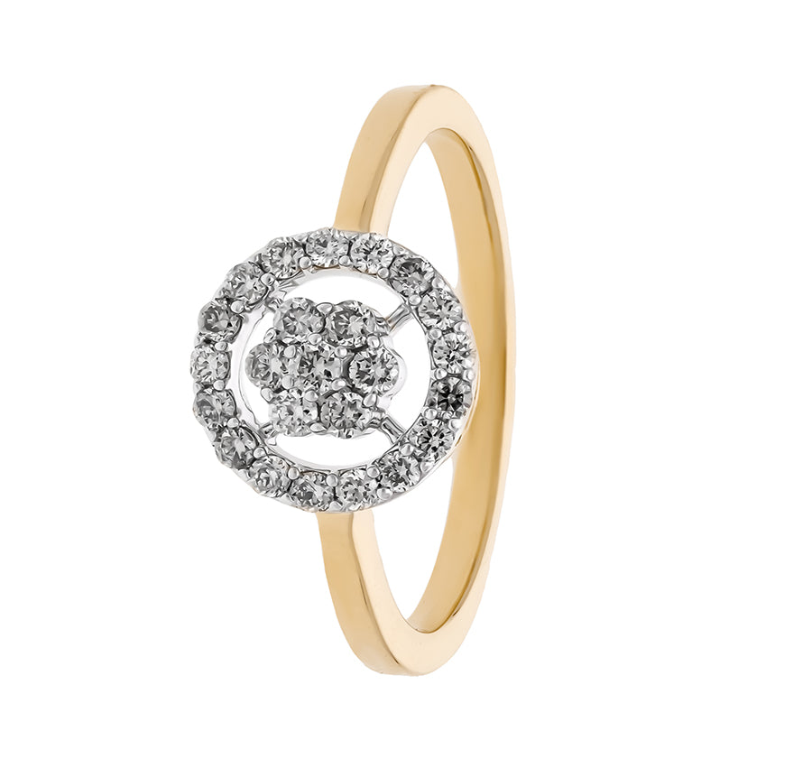 Round Natural Diamond and Prong Setting Yellow Gold Dainty Ring