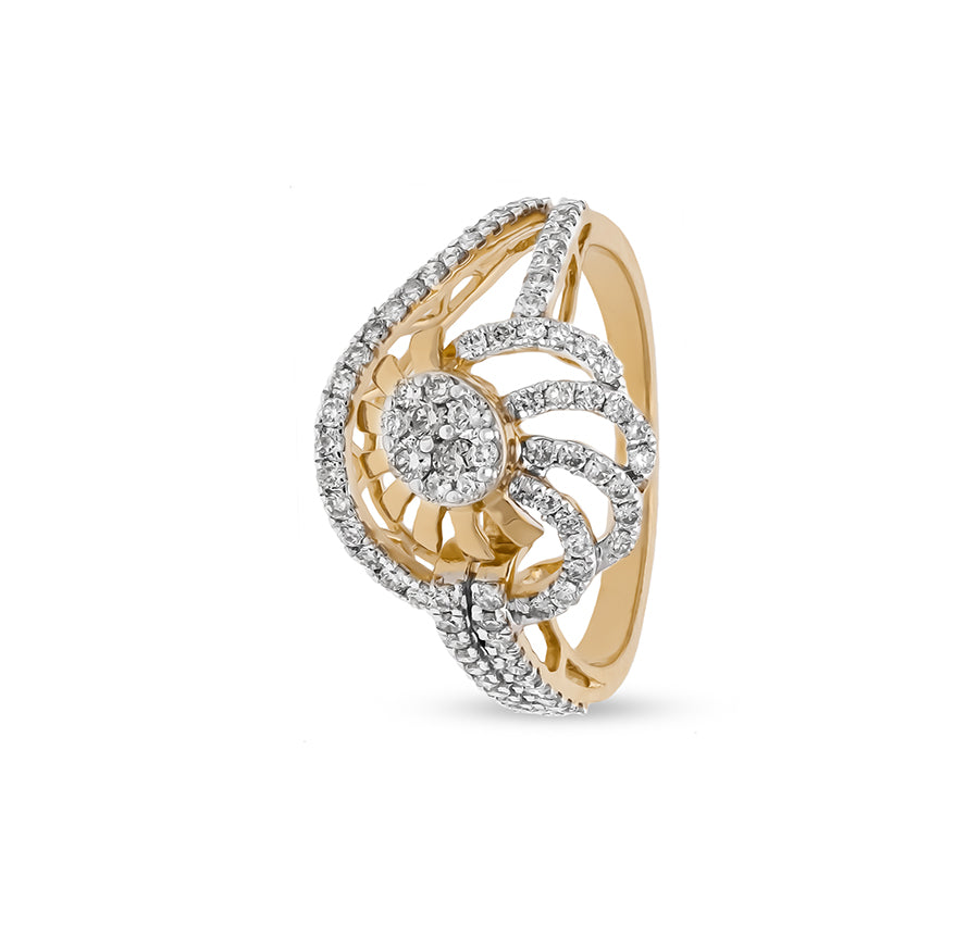 Nectarine Nebula Round natural Diamonds Yellow Gold Cocktail Ring