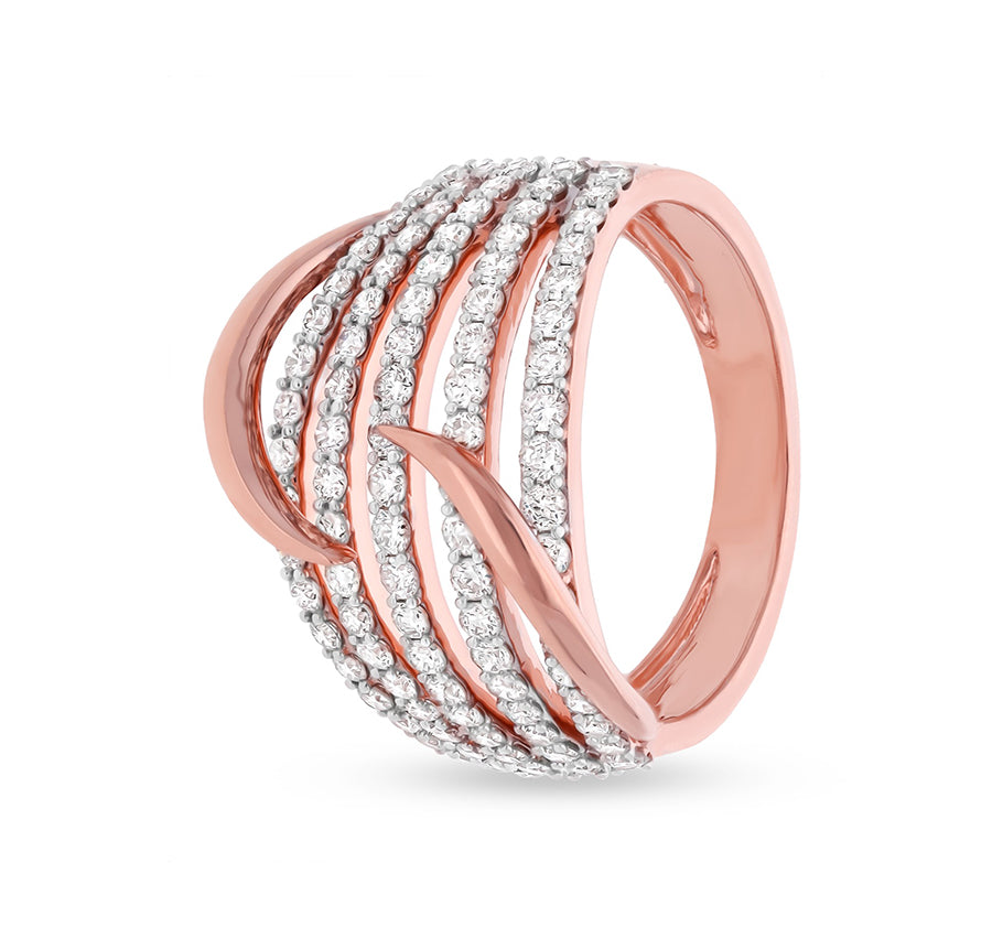 Glistening Passage Round Cut Diamond Rose Gold Cocktail Ring