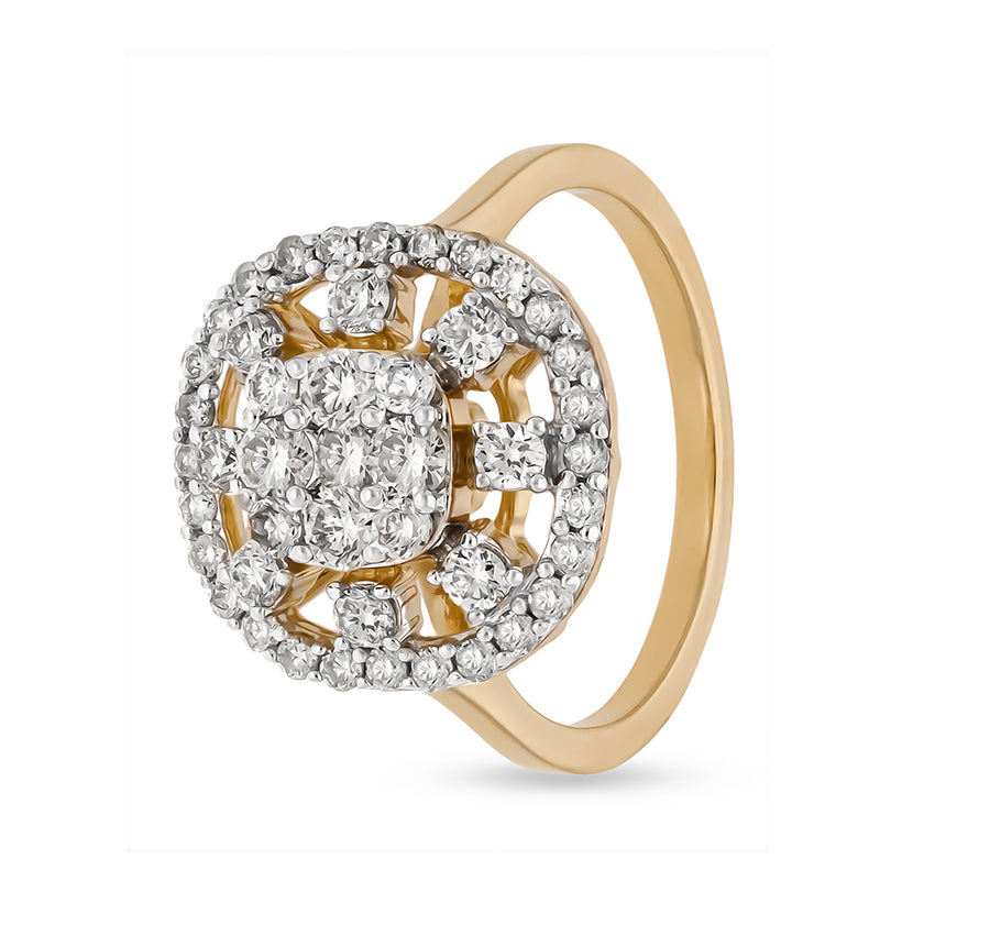 Round Natural Diamond Yellow Gold Petite Haven Cocktail Ring