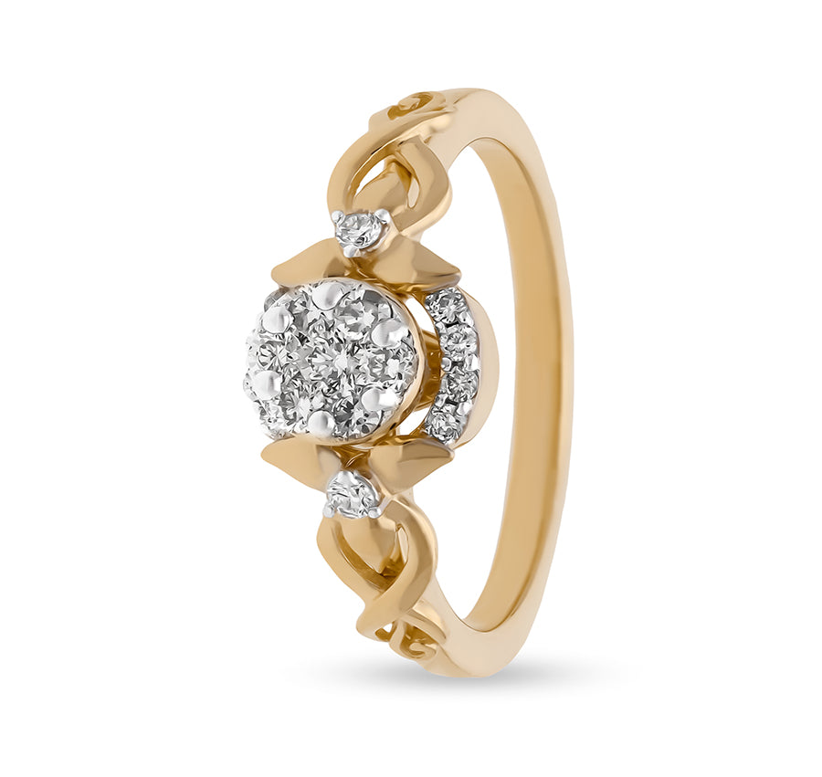Round Natural Diamond Yellow Gold Timeless Tapestry Casual Ring