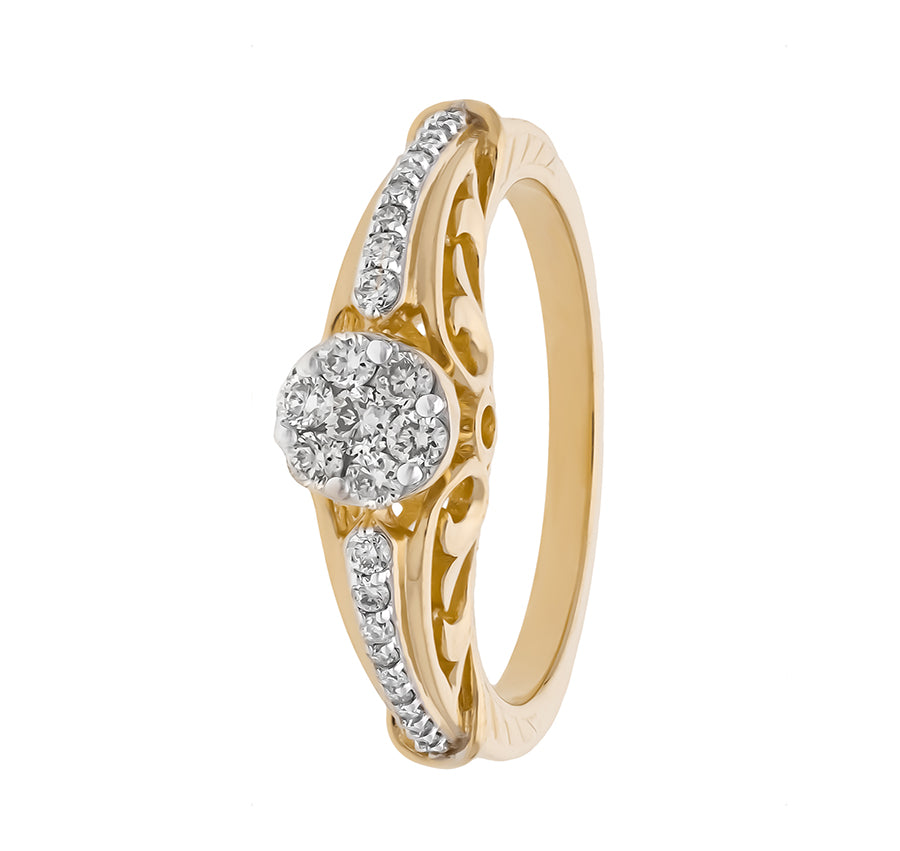 Luminous Labyrinth Circle Round Natural Diamond Yellow Gold Casual Ring