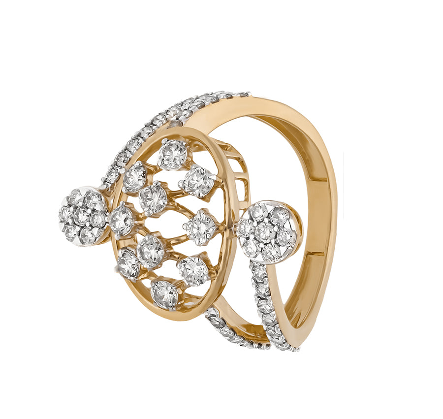 Roundabout Passage Round Natural Cut Diamond Prong Setting Yellow Gold Ring