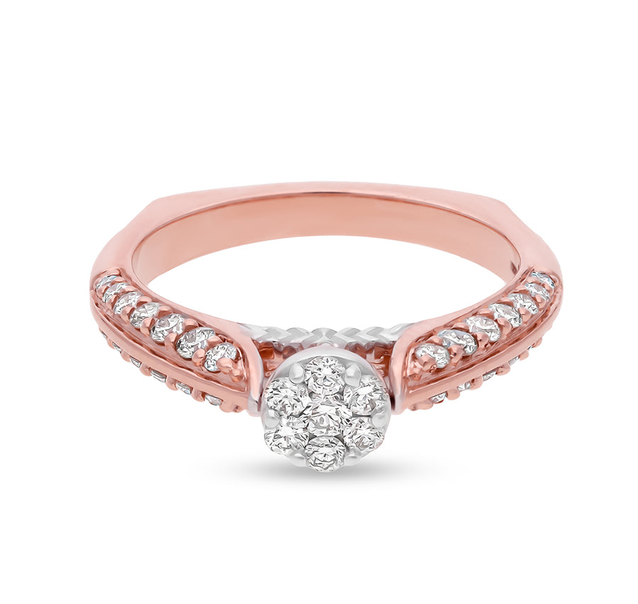 Round Natural Diamonds Floral Elegance Mount Rose Gold Ring
