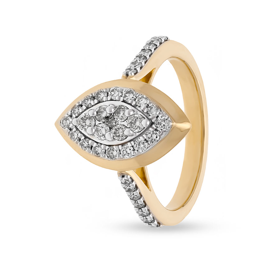 Marquise Mirage Round Diamond Yellow Gold Halo Ring