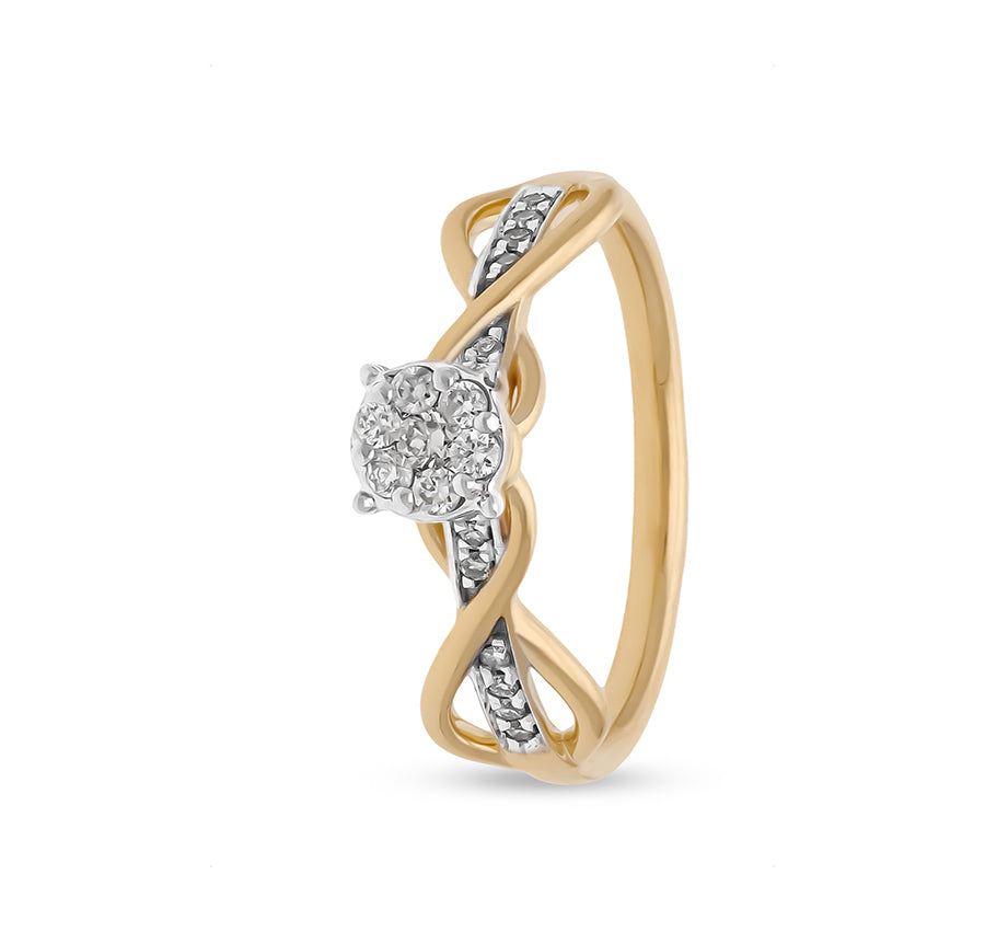 Petite Twisted Vine Metal Round Natural Diamond Yellow Gold Casual Ring