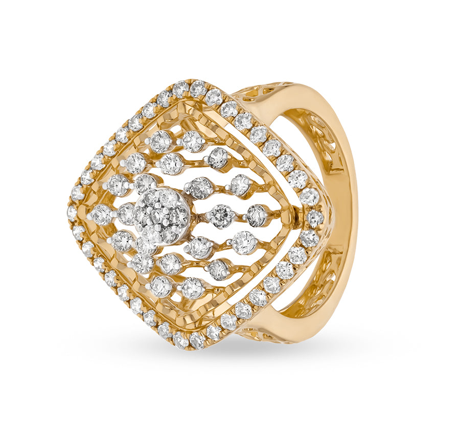 Round Natural Diamond Sanatani Setting Yellow Gold Cocktail Ring
