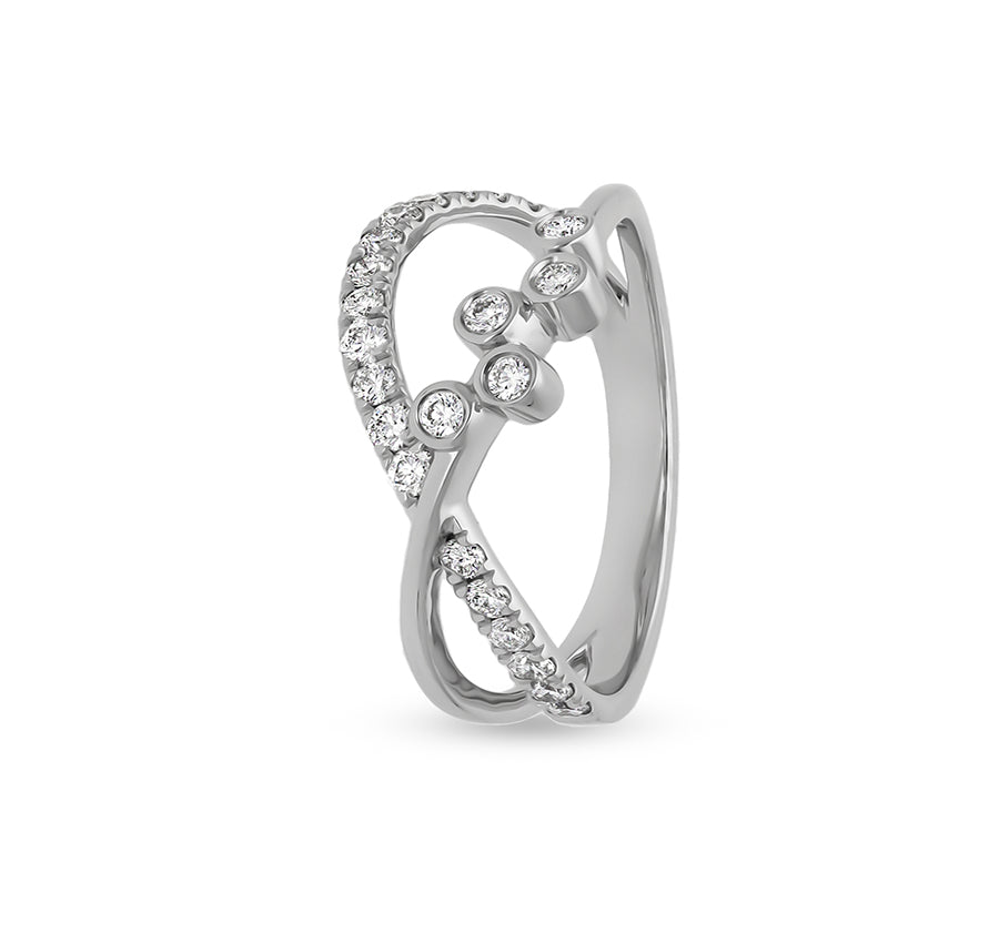 14K Gold Stacking Criss-Cross Round Prong Set Natural Diamonds Women Ring