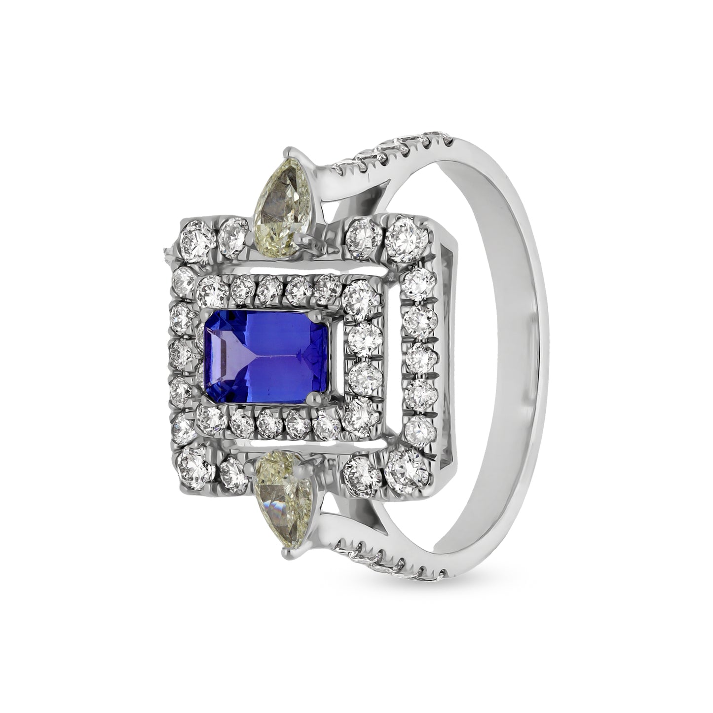 Blue Tanzanite With Pear Shape Diamond White Gold Engagement Ring