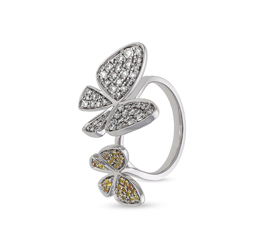 Yellow Sapphire With Round Natural Diamond White Gold Cocktail Ring