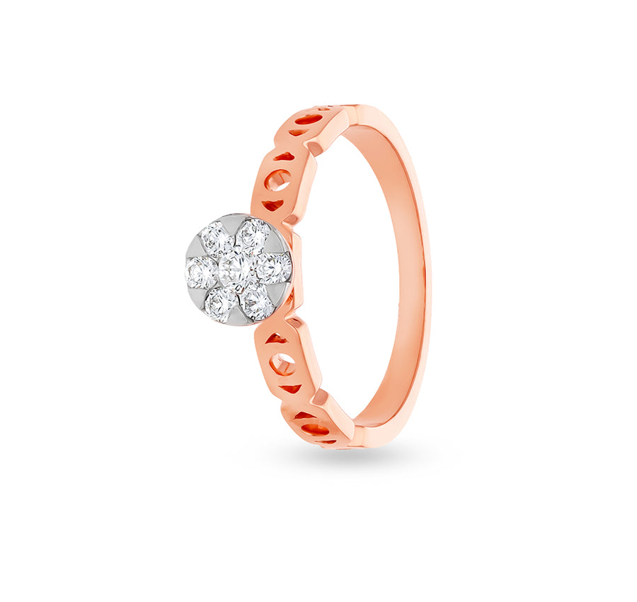 Round Shape Pressure Set Diamond Rose Gold Casual Ring