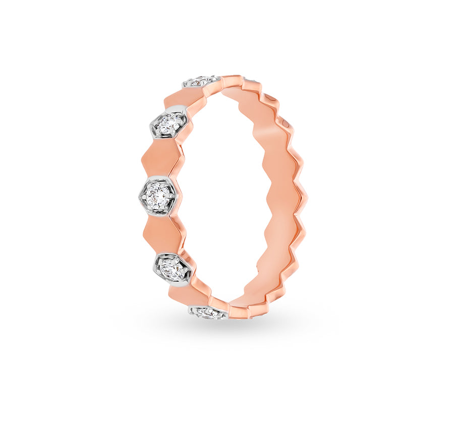 Pentagonal Sequence Round Diamond Eternity Rose Gold Band