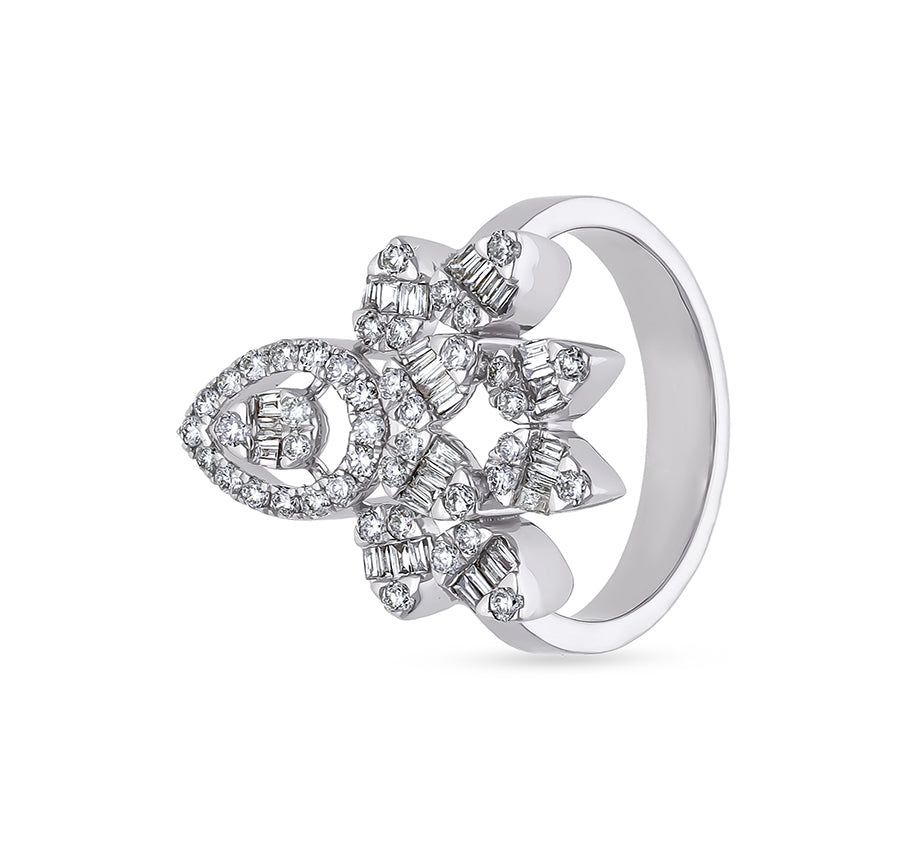 Pear Shape Round natural With Baguette Cut Diamond White Gold Cocktail Ring