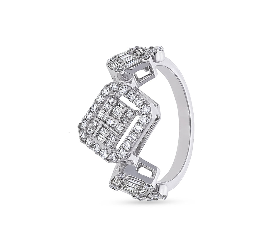 Round Cut With Baguette Diamond and Prong Set White Gold Casual Ring