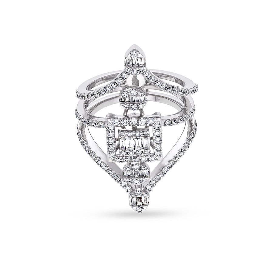 Baguette Cut with Round Natural Diamond White Gold Cocktail Ring