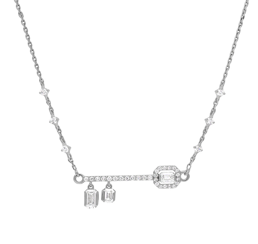 Key Shape & Drop Emerald Diamond White Gold Necklace