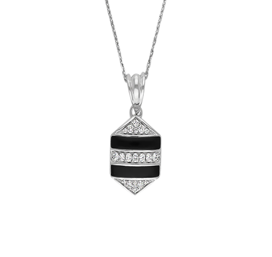 Hexagon Shape With Black Enamel & Round Diamond Necklace Set