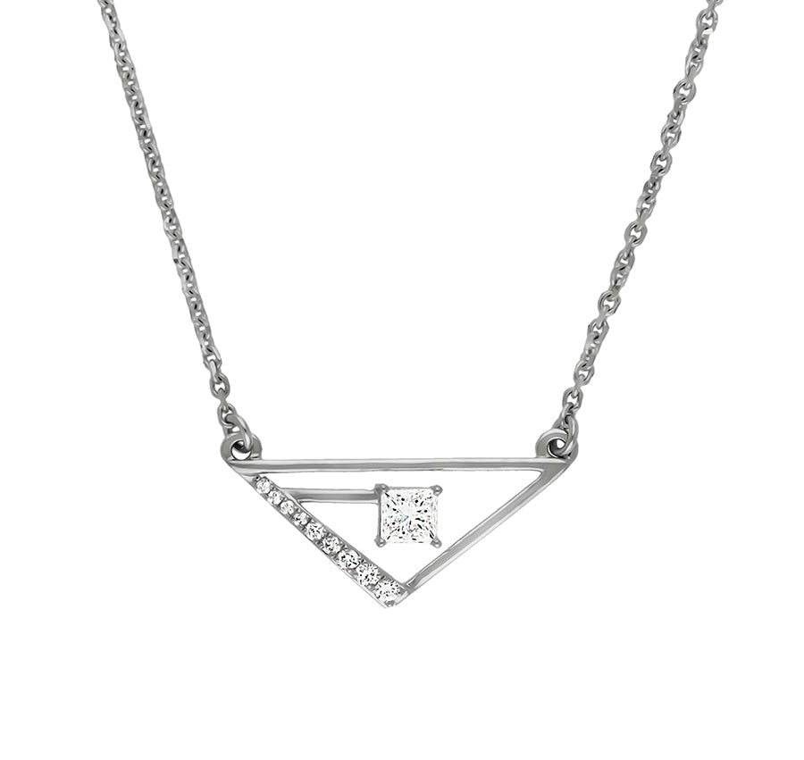 Luminous Shine Round & Princess Cut Diamond White Gold Necklace