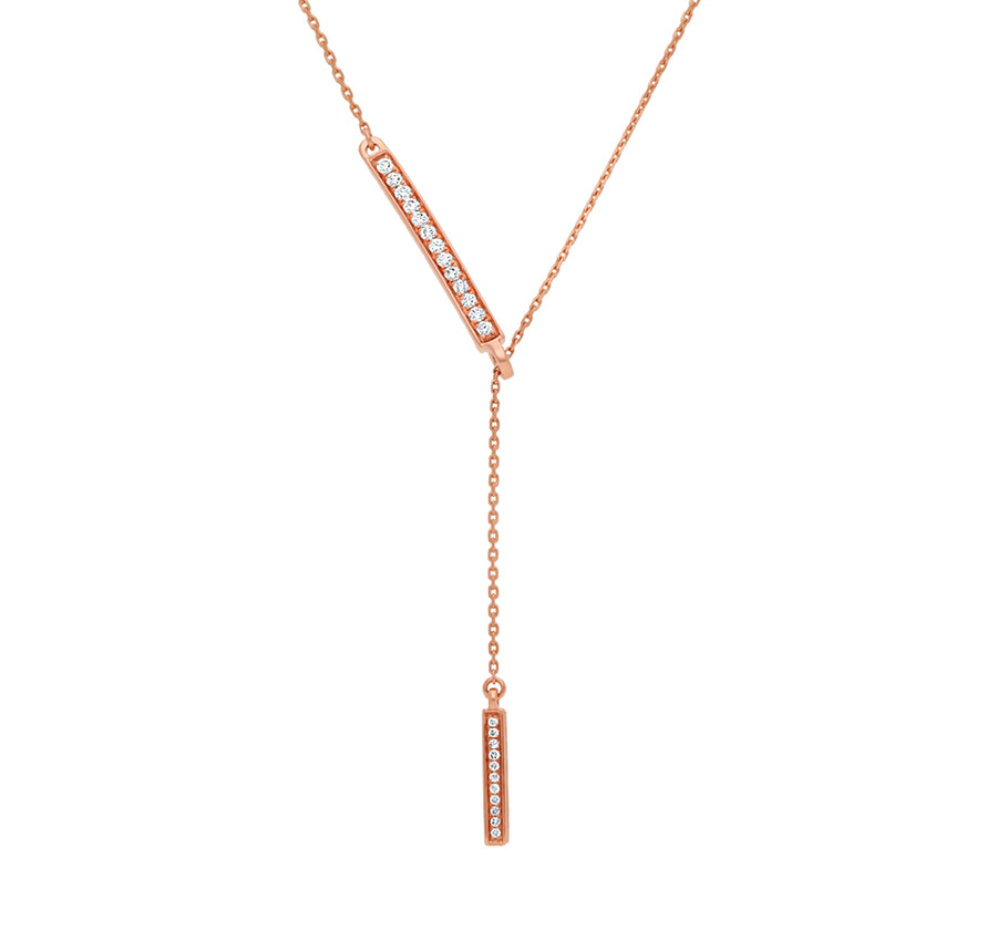Round Natural Diamond Rose Gold Bar Drop Necklace