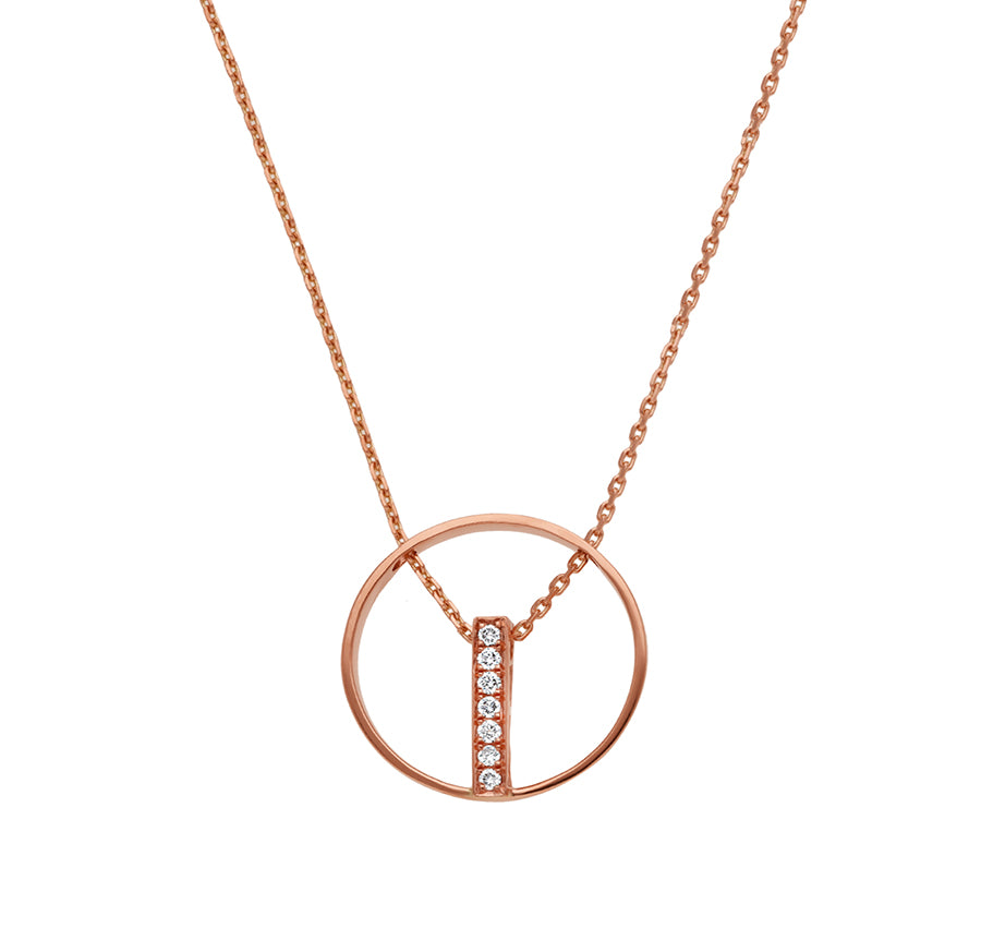 Circlebar Round Natural Diamond Rose Gold Necklace