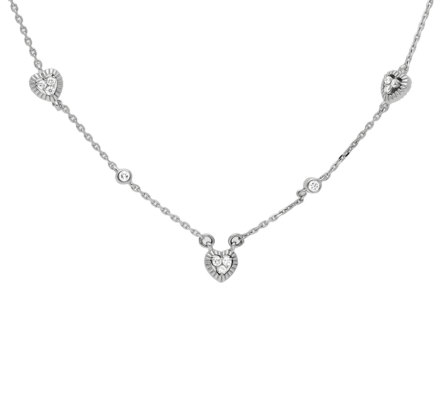 Heart Shape Round Diamond White Gold Necklace