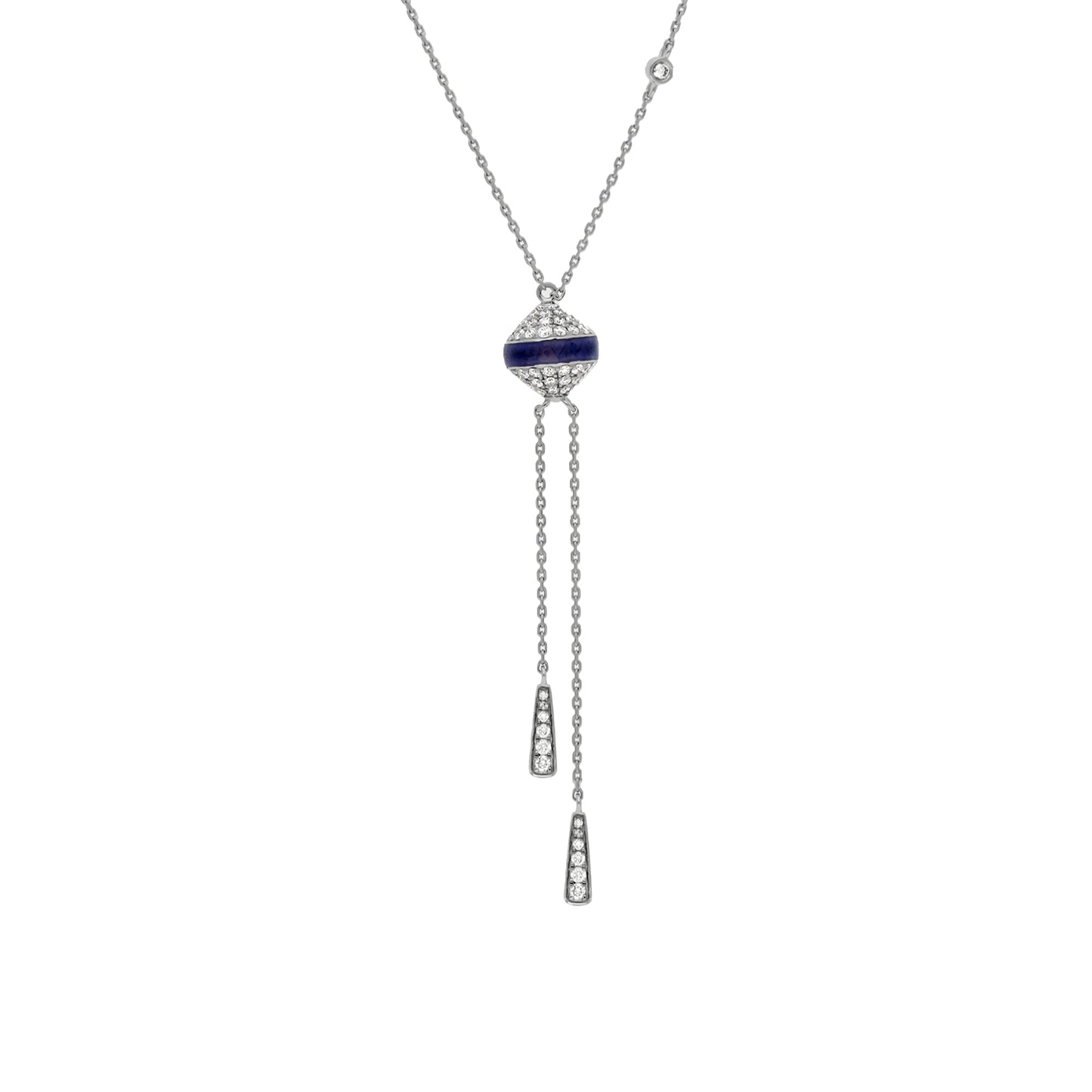 Round Diamond Dark Blue Enamel White Gold Necklace