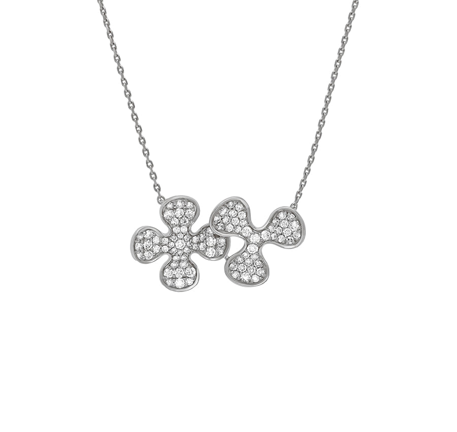 Clover Clubs Shape Round Natural Diamond With Bezel And Prong Set Necklace Set Set