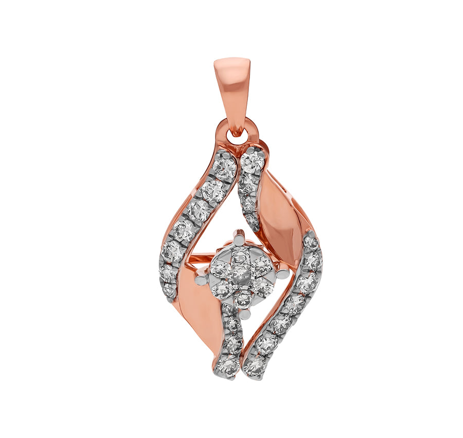 Leaf Shaped Round Diamond With Prong Set Rose Gold Pendant