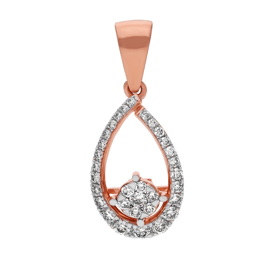 Pear Shaped Round Natural Diamond Rose Gold Dainty Pendant