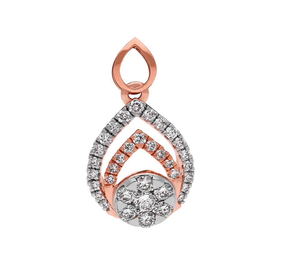 Dual Tone Pear Shape Round Natural Diamond With Prong Set Pendant